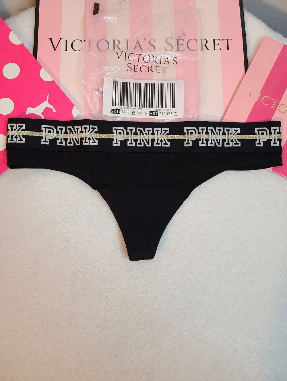 Retired VS PINK Logo Band Cotton Classic Extra Low Rise Thong Panty Size Sm NIP